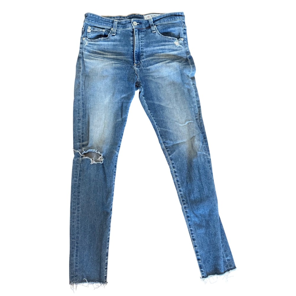 AG Adriano Goldschmied Farrah Skinny Ankle Jeans 29R High Rise Distressed Blue‎